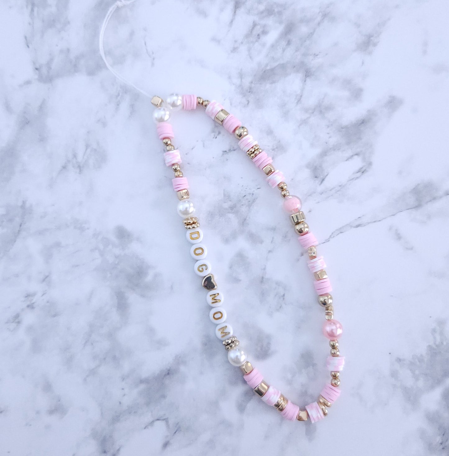 Pink and Gold Dog Mom Phone Charm